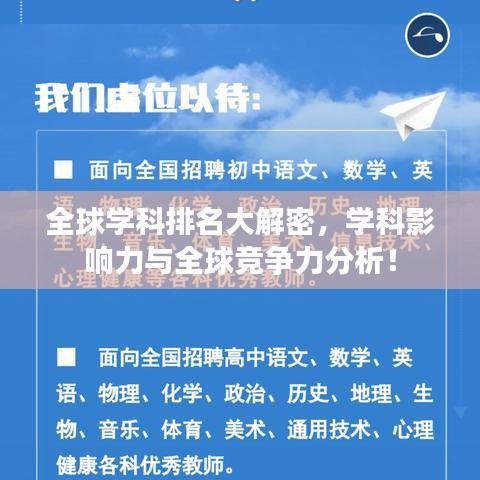 全球学科排名大解密，学科影响力与全球竞争力分析！