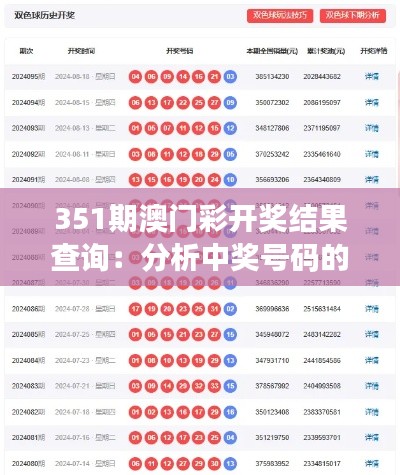 351期澳门彩开奖结果查询：分析中奖号码的数理逻辑