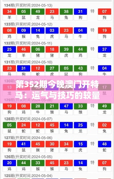 第352期今晚澳门开特马：运气与技巧的较量，今夜谁将笑傲江湖