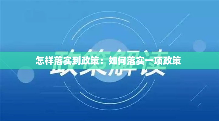 怎样落实到政策：如何落实一项政策 