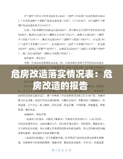 危房改造落实情况表：危房改造的报告 