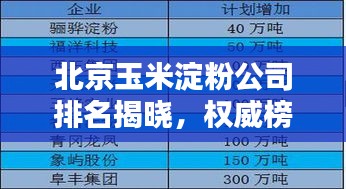 北京玉米淀粉公司排名揭晓，权威榜单，不容错过！