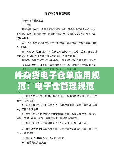 件杂货电子仓单应用规范：电子仓管理规范 