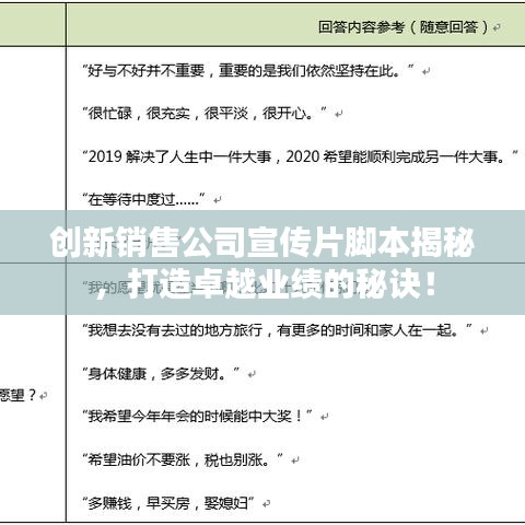创新销售公司宣传片脚本揭秘，打造卓越业绩的秘诀！