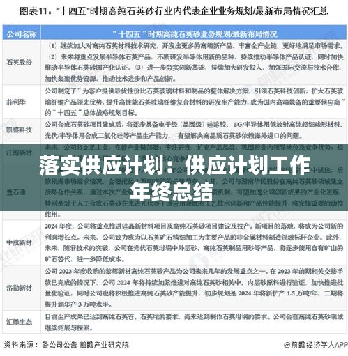 落实供应计划：供应计划工作年终总结 