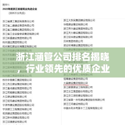 浙江涵管公司排名揭晓，行业领先的优质企业榜单
