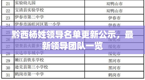 黔西杨姓领导名单更新公示，最新领导团队一览