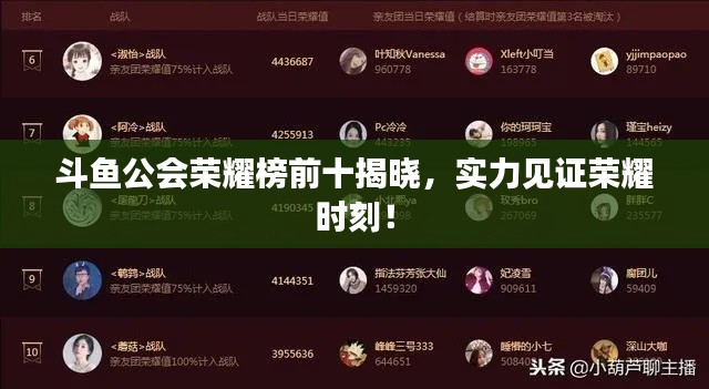 斗鱼公会荣耀榜前十揭晓，实力见证荣耀时刻！