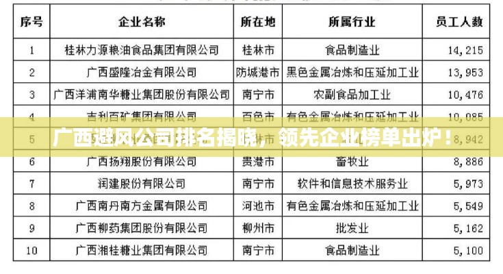广西避风公司排名揭晓，领先企业榜单出炉！