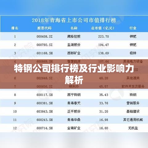 特钢公司排行榜及行业影响力解析