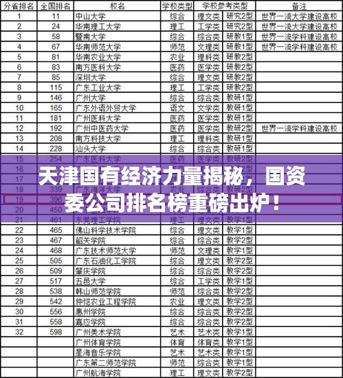 天津国有经济力量揭秘，国资委公司排名榜重磅出炉！