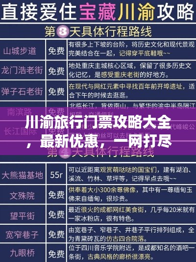 川渝旅行门票攻略大全，最新优惠，一网打尽！