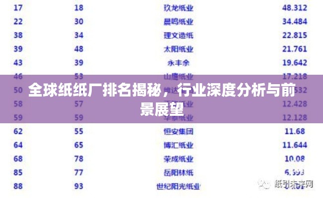全球纸纸厂排名揭秘，行业深度分析与前景展望
